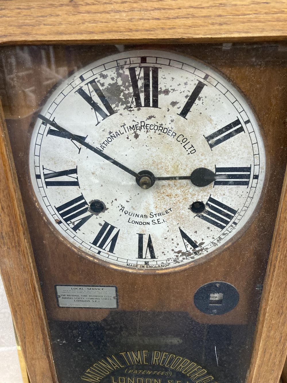 An early 20th century National Time Recording clock, width 33cm depth 28cm height 97cm